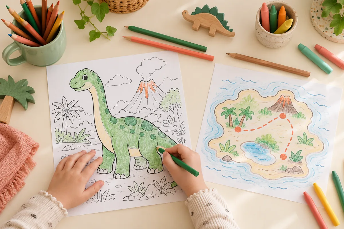 Dinozor Boyama Etkinliği: Evde Kendi Dinozor Dünyanı Kur